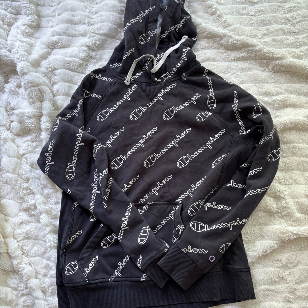 Champion Dark Gray Hoodie with White Accents